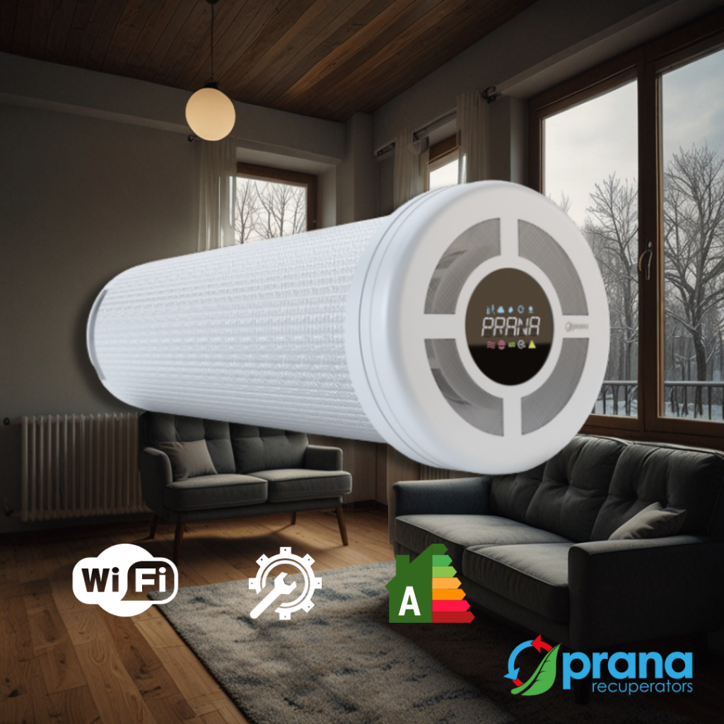 Sistem de ventilare Prana într-o casă modernă în sezonul rece, asigurând aer proaspăt și confort termic