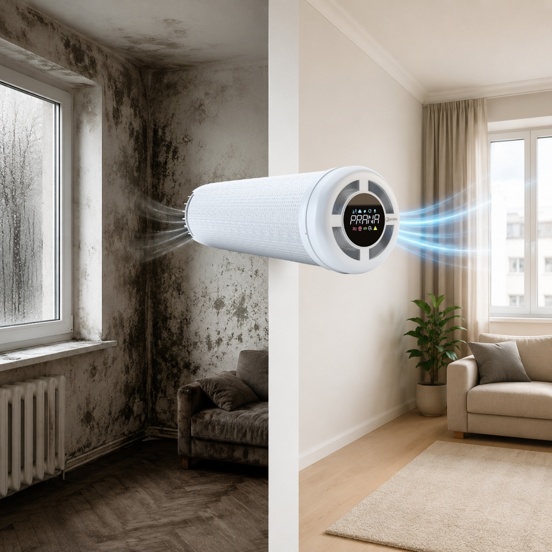 Recuperator de căldură PRANA instalat într-un apartament modern pentru prevenirea mucegaiului și asigurarea ventilației corecte